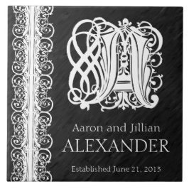 Ein Monogramm "Weiße Spitzen auf Schwarz" Hochzeit Fliese