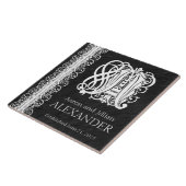 Ein Monogramm "Weiße Spitzen auf Schwarz" Hochzeit Fliese (Seite)