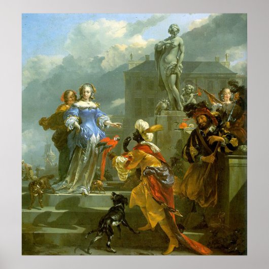 Ein Moor, der einer Lady einen Papagei vorstellt Poster (Vorne)