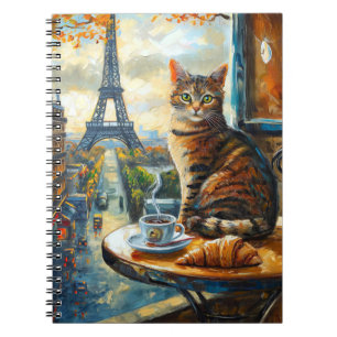 Ein Morgen in Paris   Getigelte Katze im Café Notizblock