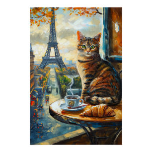 Ein Morgen in Paris   Getigelte Katze im Café Poster