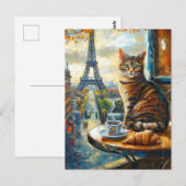 Ein Morgen in Paris | Getigelte Katze im Café Postkarte (Vorne/Hinten)
