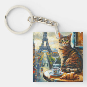 Ein Morgen in Paris   Getigelte Katze im Café Schlüsselanhänger