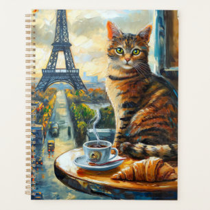 Ein Morgen in Paris Getigerte Katze im Café Planer