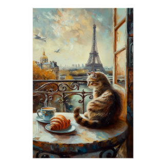 Ein Morgen in Paris | Ginger Cat im Café Poster