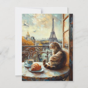 Ein Morgen in Paris   Ginger Cat im Café Postkarte