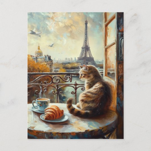 Ein Morgen in Paris | Ginger Cat im Café Postkarte (Vorderseite)