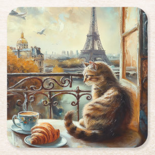Ein Morgen in Paris Ginger Cat im Café Rechteckiger Pappuntersetzer