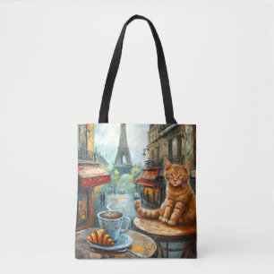 Ein Morgen in Paris Rote Katze in einem Café Tasche