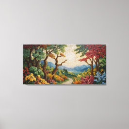ein Mosaik eines Weges mit Bäumen und Blume Leinwanddruck