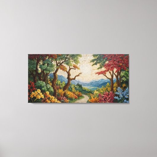 ein Mosaik eines Weges mit Bäumen und Blume Leinwanddruck (Vorderseite)