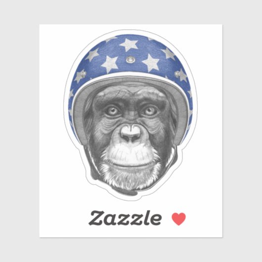 Ein Motorradfahrer mit Schimpanse Aufkleber (Blatt)