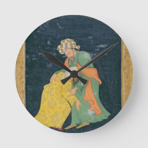 Ein Mulla, der unten zu einem Mann im iranischen Runde Wanduhr