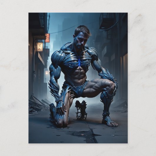 Ein Muskelmann mit einem Knie auf dem Boden schein Postkarte (Vorderseite)