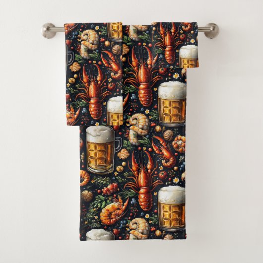 Ein Muster für Bier- und Meeresfrüchtefreunde. Badhandtuch Set (Insitu)