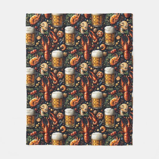 Ein Muster für Bier- und Meeresfrüchtefreunde. Fleecedecke (Vorderseite)
