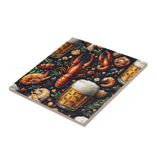 Ein Muster für Bier- und Meeresfrüchtefreunde. Fliese (Seite)