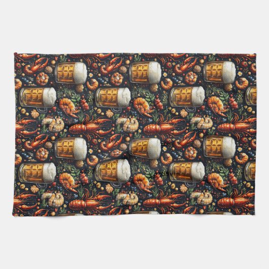 Ein Muster für Bier- und Meeresfrüchtefreunde. Geschirrtuch (Horizontal)