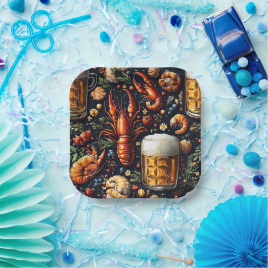 Ein Muster für Bier- und Meeresfrüchtefreunde. Pappteller (Party)