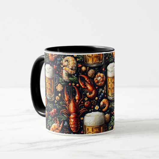 Ein Muster für Bier- und Meeresfrüchtefreunde. Tasse (Vorderseite Links)