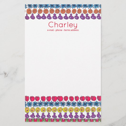 Ein Muster von Obst und Blume personalisiert Briefpapier (Vorderseite)