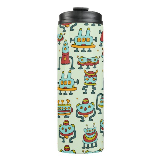 Ein Muster von Robotern - Außerirdischen. Abbildun Thermosbecher (Vorderseite)