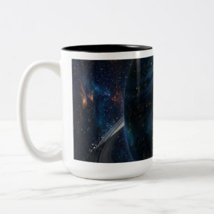 Ein mysteriöser Planet mit Ringen Zweifarbige Tasse