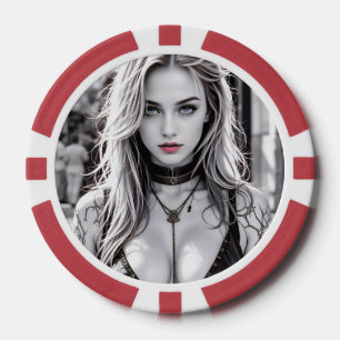 Ein mysteriöses Mädchen mit Augen aus Stahl und Sc Pokerchips