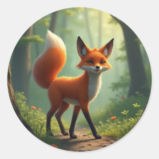 Ein mystischer Fuchs, der durch den Wald wandert Runder Aufkleber