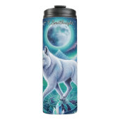 Ein mystischer Wolf auf einem gefrorenen See Thermosbecher (Vorderseite)