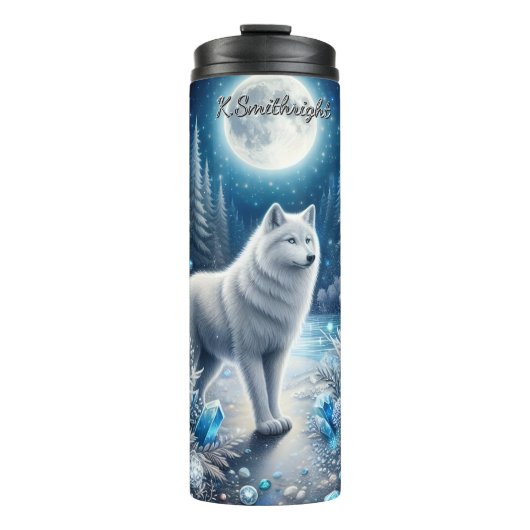 Ein mystischer Wolf im Kristallwald Thermosbecher (Vorderseite)