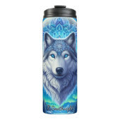 Ein mystischer Wolf unter dem Mond Thermosbecher (Vorderseite)