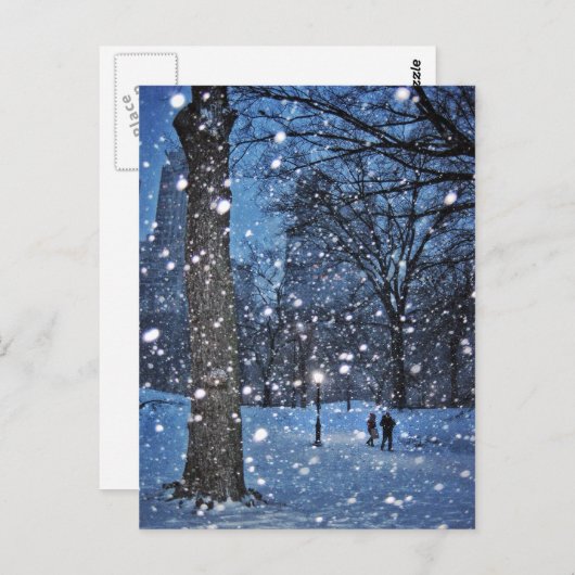 Ein nächtlicher Spaziergang durch den Winterschnee Postkarte (Vorne/Hinten)