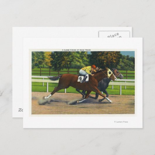 Ein Nahes Ende auf der Rennstrecke, Pferde Postkarte (Vorne/Hinten)