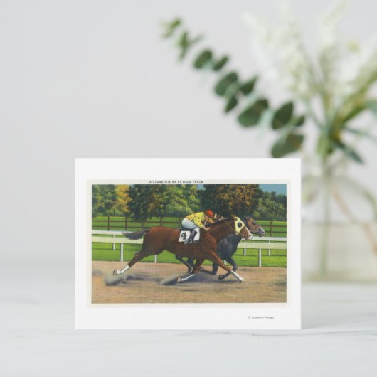 Ein Nahes Ende auf der Rennstrecke, Pferde Postkarte (Stehend Vorderseite)