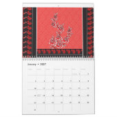 Ein nahes gemustertes, rotes und schwarzes Gewebe Kalender (Jan 2027)