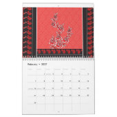 Ein nahes gemustertes, rotes und schwarzes Gewebe Kalender (Feb 2027)