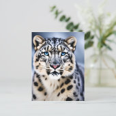 Ein Nahes Portrait eines Schneeleoparden Postkarte (Stehend Vorderseite)