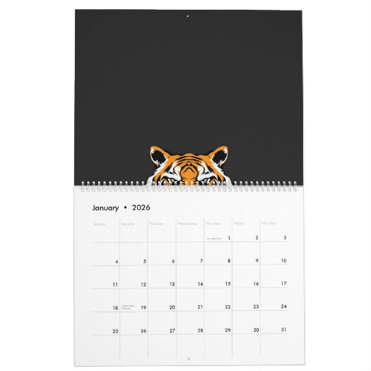ein nahes, schwarzes Tigergesicht Kalender (Jan 2026)