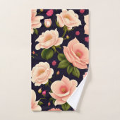 Ein nahtloses Muster mit rosa Rosen auf einem dunk Badhandtuch Set (Handtuch)