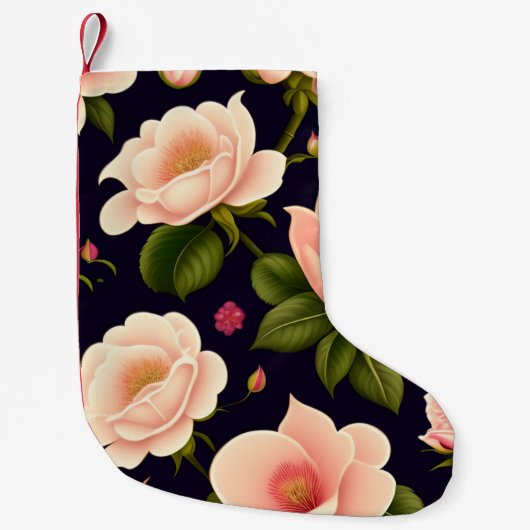 Ein nahtloses Muster mit rosa Rosen auf einem dunk Kleiner Weihnachtsstrumpf (Vorderseite)