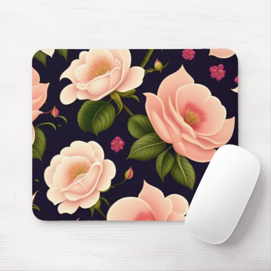 Ein nahtloses Muster mit rosa Rosen auf einem dunk Mousepad (Mit Mouse)