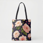 Ein nahtloses Muster mit rosa Rosen auf einem dunk Tasche (Vorderseite)