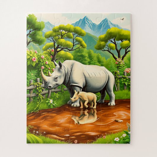 Ein Nashorn und sein Baby Puzzle (Vertikal)