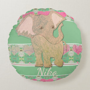 Ein neuer Baby Boy! Elefant & Green Rundes Kissen