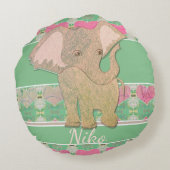 Ein neuer Baby Boy! Elefant & Green Rundes Kissen (Rückseite)
