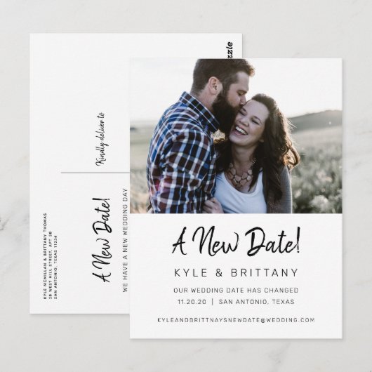 Ein neues Datum Moderne Skriptzeitaufschiebung Postkarte (Vorne/Hinten)