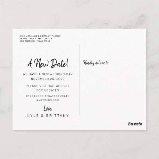 Ein neues Datum Moderne Skriptzeitaufschiebung Postkarte (Rückseite)