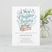 Ein neues Kapitel Aquamarin Imitate Glitzer Brautp Einladung (Stehend Vorderseite)