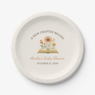 Ein neues Kapitel Baby Shower Vintage Buch Floral Pappteller